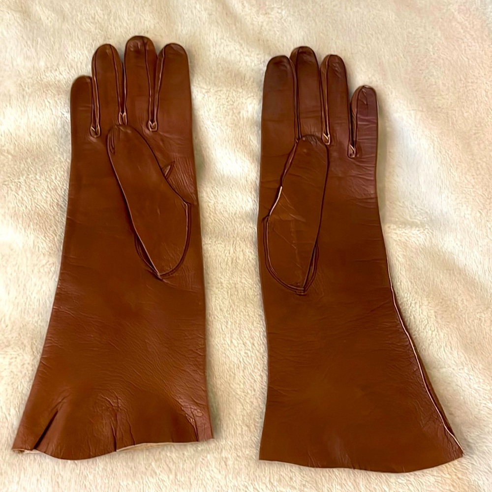 Dawnelle Vintage 11" Cognac Leather Gloves Gem